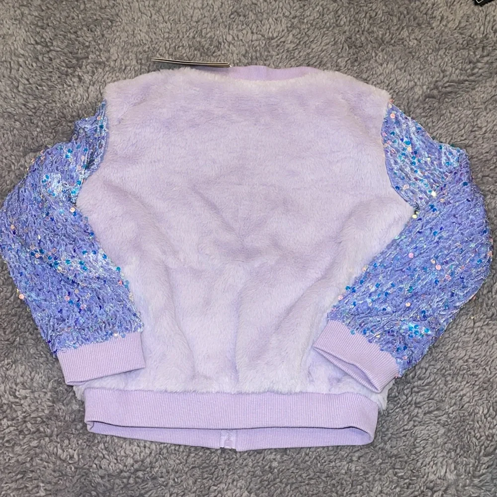 NWT faux, fur and sequin unicorn zip up jacket